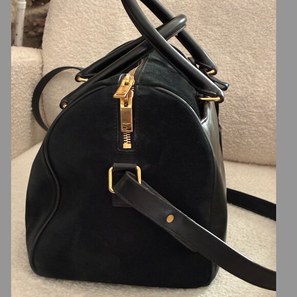 Saint Laurent Duffle 6 – Black Suede w/Leather Front Pocket & Trim - Picture 10 of 16